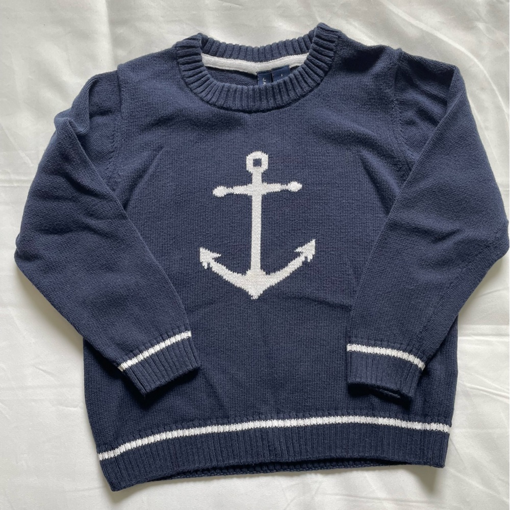 Janie & Jack Navy Blue Anchor Crewneck Sweater - 3T